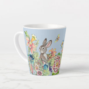 Whimsical Rabbit Blue Chinoiserie Floral Bunny La Latte Mug