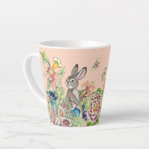 Whimsical Rabbit Blush Pink Chinoiserie Floral  La Latte Mug