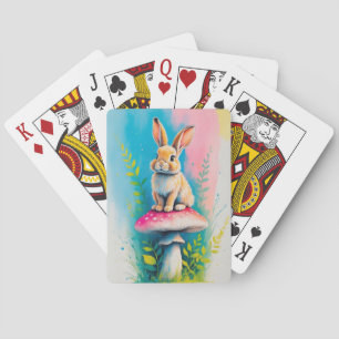 Whimsical Rabbit Bright Colourful Ar Playing Cards