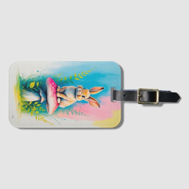 Whimsical Rabbit Colourful Nature  Luggage Tag (Front Horizontal)