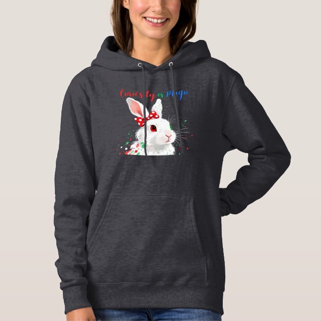 Whimsical Rabbit "Curiosity is Magic" Abstract Art Hoodie (Front)
