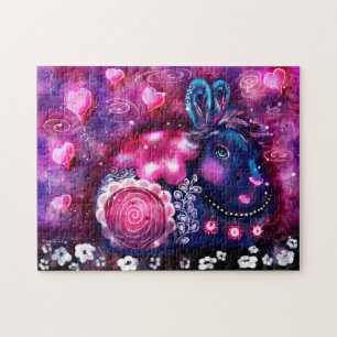 Whimsical Rabbit 'Glamour Bunny' Pink Purple Jigsaw Puzzle