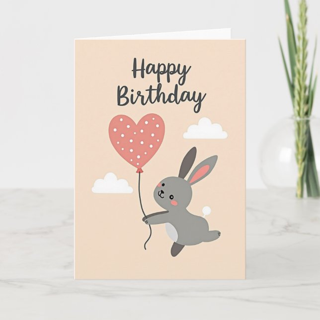 Whimsical Rabbit Heart Card (Front)