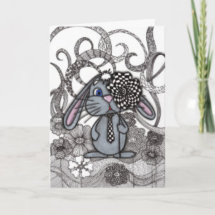 Whimsical Rabbit in Tie Artistic Birthday Card