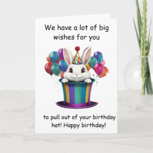 Whimsical Rabbit Magic Hat Birthday Graphic Card