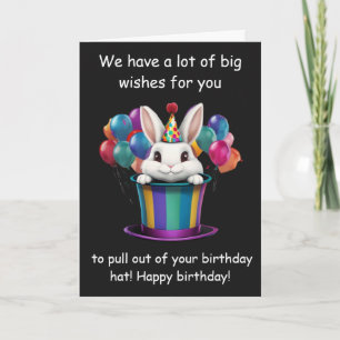 Whimsical Rabbit Magic Hat Birthday Graphic Card