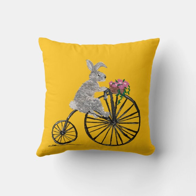 Whimsical Rabbit on Bike Cushion (Back)