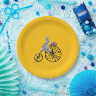 Whimsical Rabbit on Bike Paper Plate