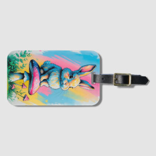 Whimsical Rabbit on Mushroom Nature Fantasy Prin Luggage Tag