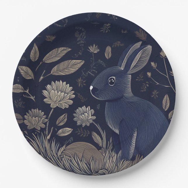 Whimsical Rabbit Paper Plate (Front)