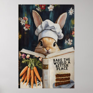 Whimsical Rabbit Reading “Bake the World a Better Poster