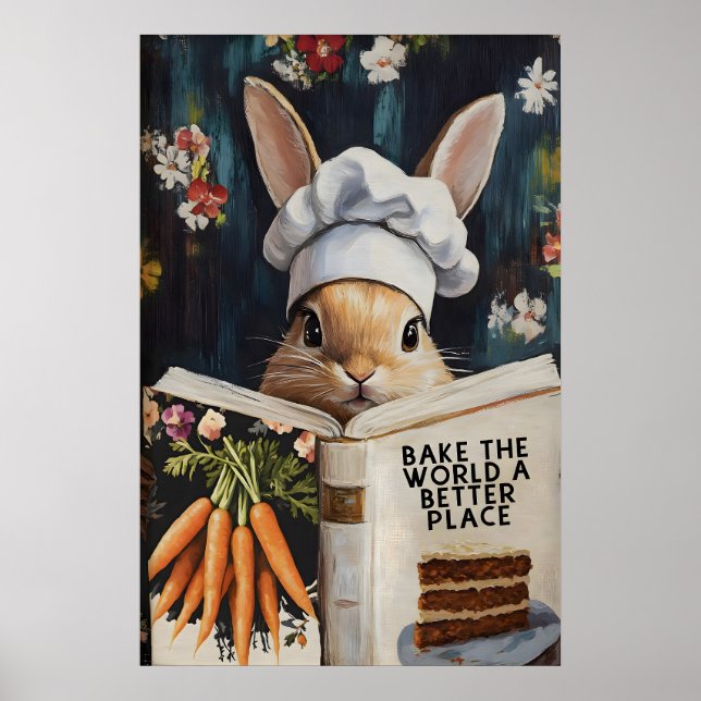 Whimsical Rabbit Reading “Bake the World a Better Poster (Front)