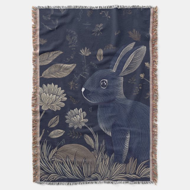 Whimsical Rabbit Throw Blanket (Front Vertical)