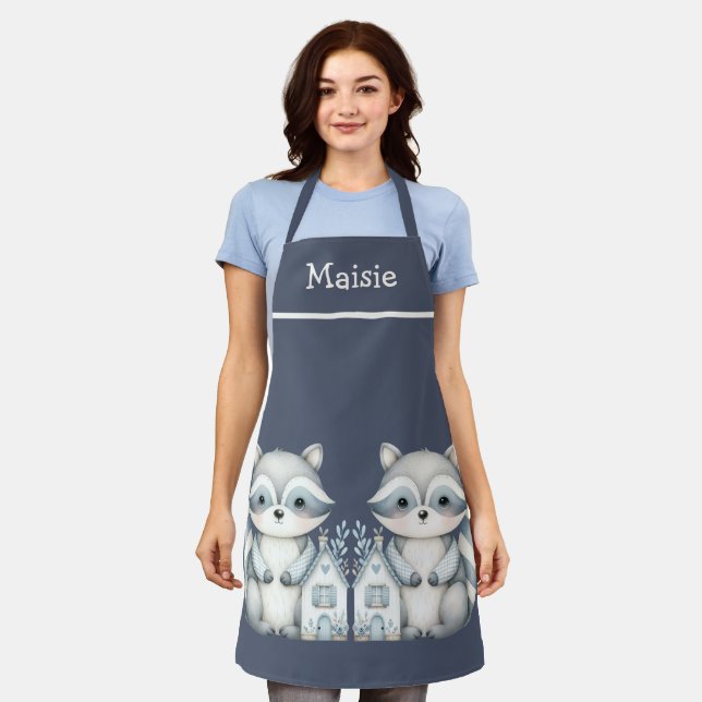 Whimsical Raccoon Night Woodland Cottage Scene Apron (Worn)