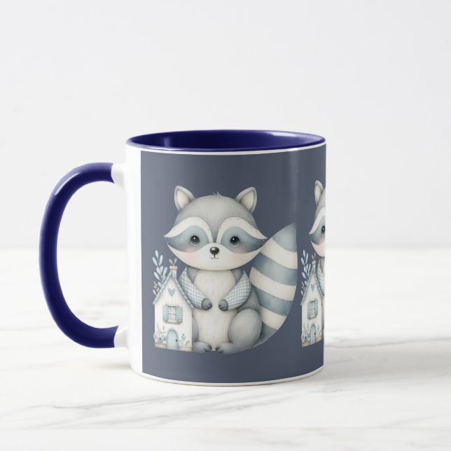 Whimsical Raccoon Night Woodland Cottage Scene Mug (Left)