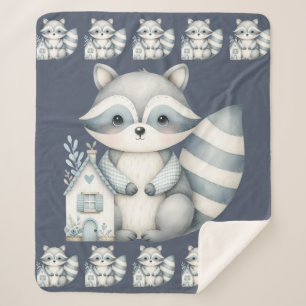 Whimsical Raccoon Night Woodland Cottage Scene Sherpa Blanket