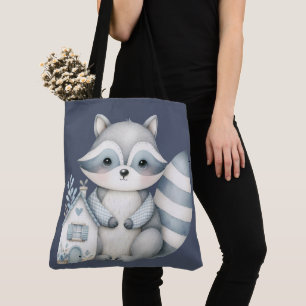 Whimsical Raccoon Night Woodland Cottage Scene Tote Bag