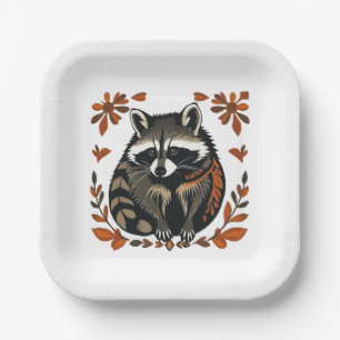 Whimsical Raccoon Woodland Animal Folk or Tribal A Paper Plate