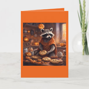 Whimsical Racoon in costume with treats Halloween Card