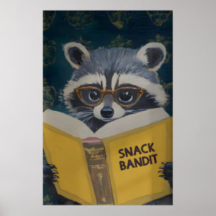 Whimsical Racoon Reading Book Art Print