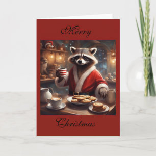 Whimsical Racoon Santa Christmas party Card