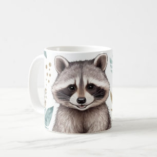 Whimsical Racoon with Floral Accents Coffee Mug