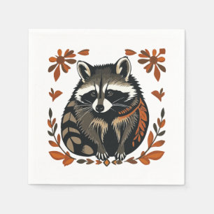 Whimsical Racoon Woodland Animal Folk or Tribal A Napkin