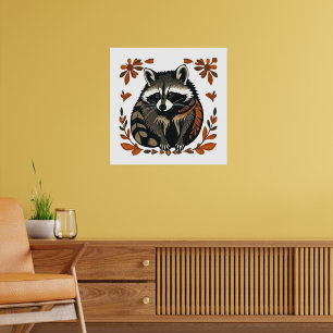 Whimsical Racoon Woodland Animal Folk or Tribal A Poster