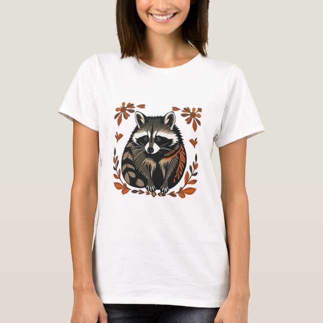 Whimsical Racoon Woodland Animal Folk or Tribal  T-Shirt (Front)