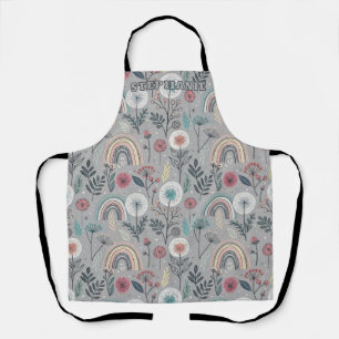 Whimsical Rainbow and Botanical Apron