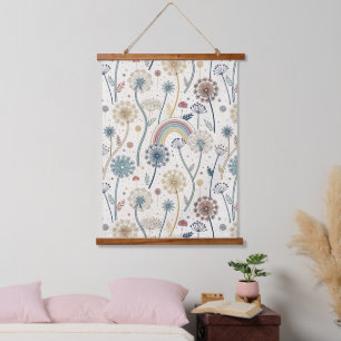Whimsical Rainbow and Botanical Dandelions (2) Hanging Tapestry