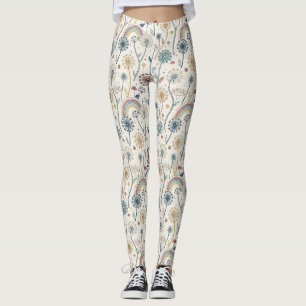 Whimsical Rainbow and Botanical Dandelions (2) Leggings
