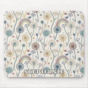 Whimsical Rainbow and Botanical Dandelions (2) Mouse Mat