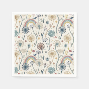 Whimsical Rainbow and Botanical Dandelions (2) Napkin
