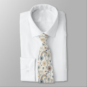 Whimsical Rainbow and Botanical Dandelions (2) Tie