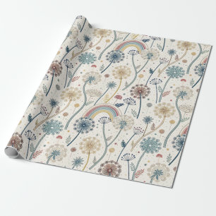 Whimsical Rainbow and Botanical Dandelions (2) Wrapping Paper
