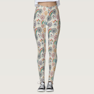 Whimsical Rainbow and Botanical Dandelions Leggings