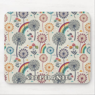 Whimsical Rainbow and Botanical Dandelions Mouse Mat