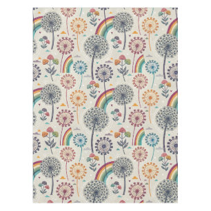 Whimsical Rainbow and Botanical Dandelions Tablecloth