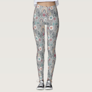 Whimsical Rainbow and Botanical Leggings