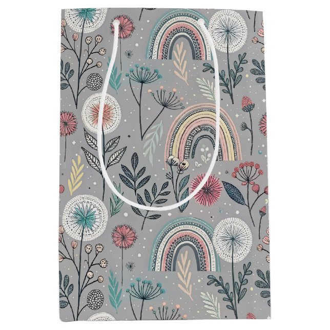 Whimsical Rainbow and Botanical Medium Gift Bag (Front)