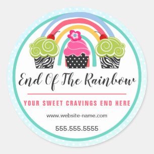 Whimsical Rainbow and Cupcakes Bakery Packaging Classic Round Sticker