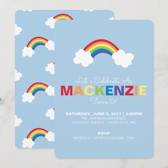 Whimsical Rainbow Birthday Party Invitation (Front/Back)