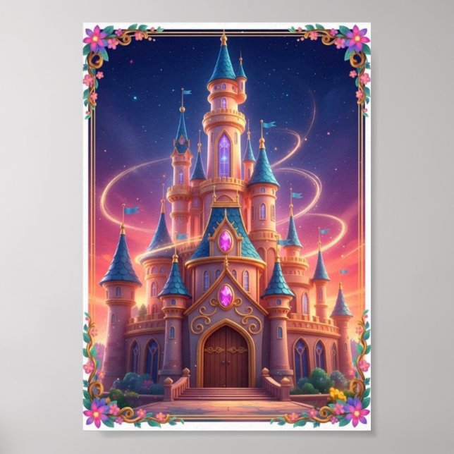 Whimsical Rainbow Castle Magical Fantasy Poster (Front)