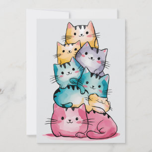 Whimsical Rainbow Cats Birthday Invitation 