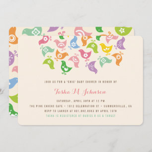 Whimsical Rainbow Chicks Modern Chic Baby Shower Invitation