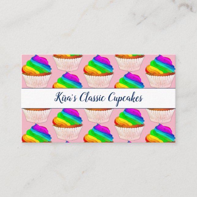 Whimsical Rainbow Cupcakes Baker Or Bakery Business Card (Front)