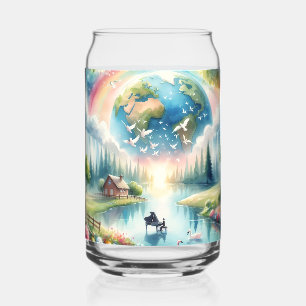 Whimsical Rainbow Earth Fantasy Scene Can Glass
