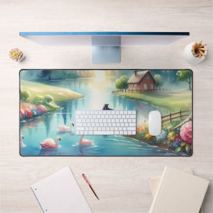 Whimsical Rainbow Earth Fantasy Scene Desk Mat