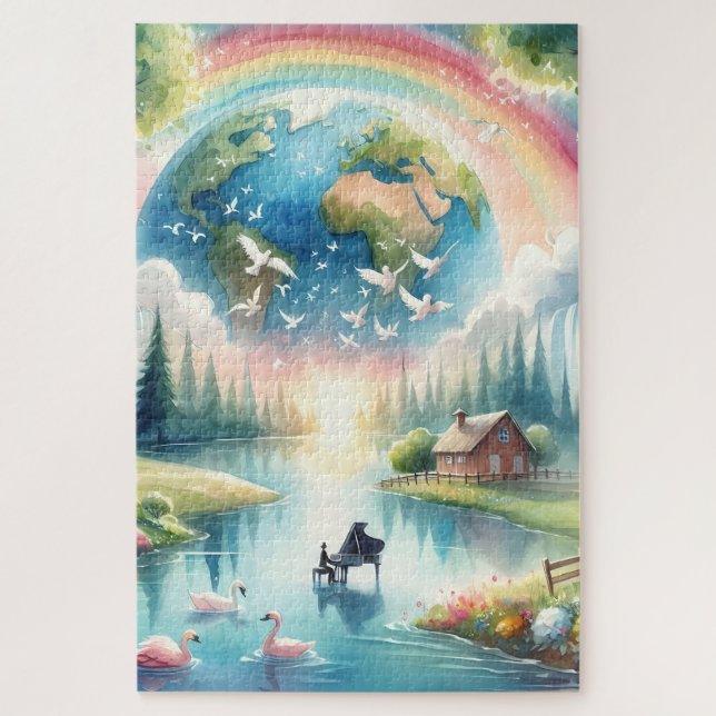 Whimsical Rainbow Earth Fantasy Scene Jigsaw Puzzle (Vertical)
